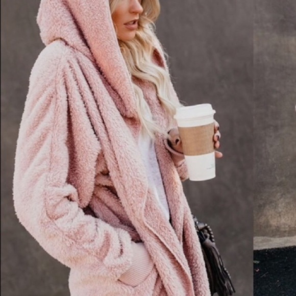 Pink Faux fur Women hooded jacket plush warm fuzzy jacket - Picture 1 of 2
